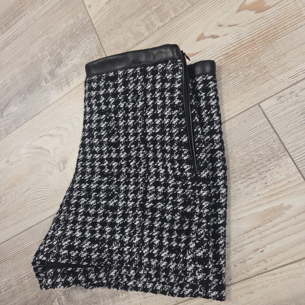 The Kooples Houndstooth/Tweed High- Waisted Shorts W/ Leather Trim - Picture 7 of 8